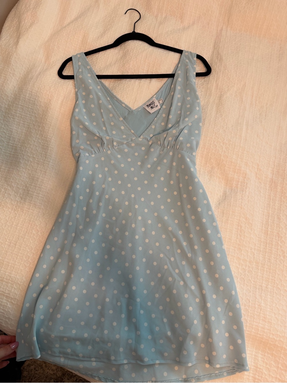 Princess Polly Light Blue and White Polka Dot Dress